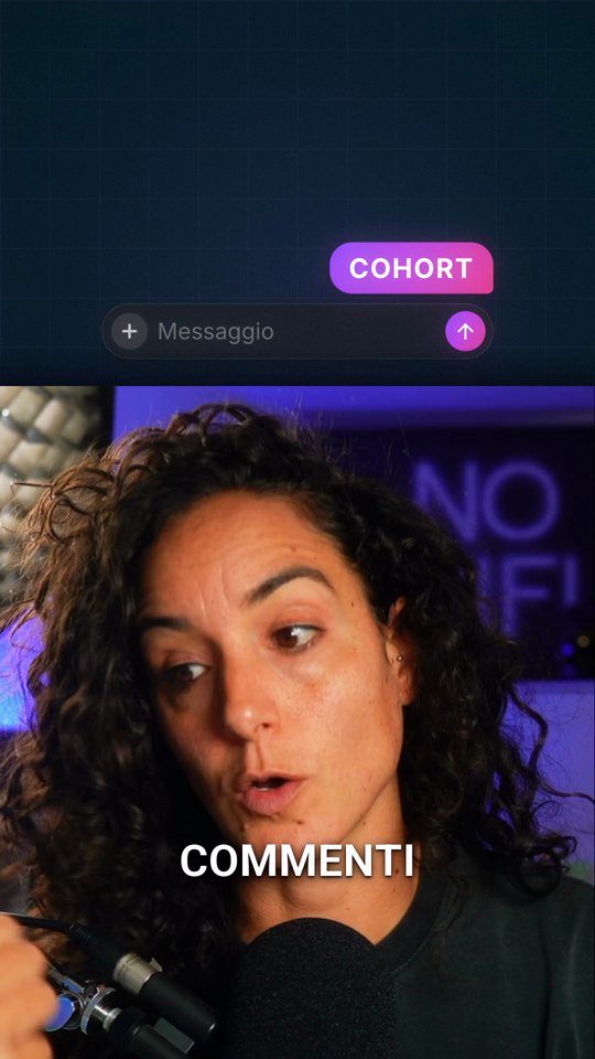 Una conversazione Instagram ricostruita sopra, il sottotitolo sotto il mento