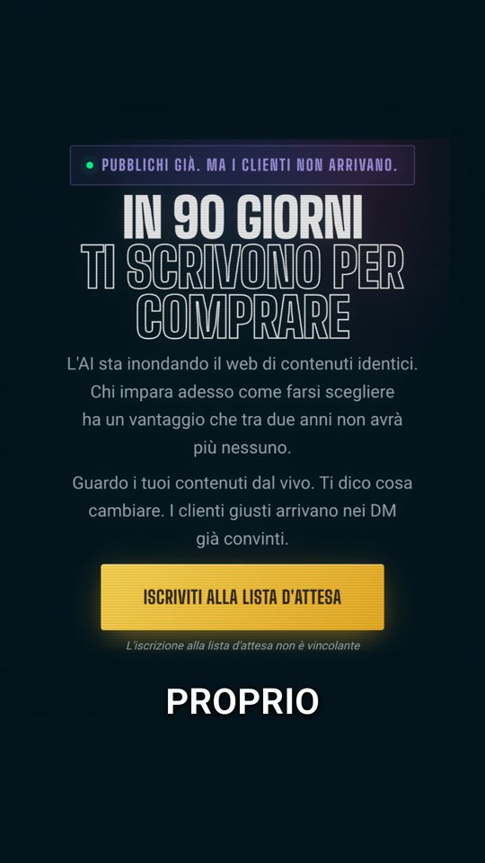 La pagina web vera, catturata al telefono, a tutto schermo